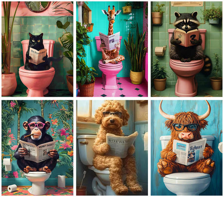 Diamond Art Kits for Adults - 6 Pack Funny Animals Diamond Painting Kits for Adults, 5D Round Full Drill Gem Art, Paint by Diamonds Pictures DIY Crafts Kits 12x16 inch Axquilon