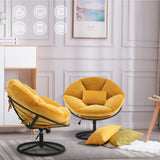 MCombo Swivel Papasan Chairs, Velvet Armless Chair with Height Adjustment, Rocking Saucer Chair for Living Room Bedroom HQ405 (Yellow) MCombo