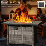 HOOOWOOO Patio Furniture Set,8 Piece Outdoor Furniture with Fire Pit Table,Wicker Patio Conversation Couch Chairs Ottoman Set,Beige HOOOWOOO