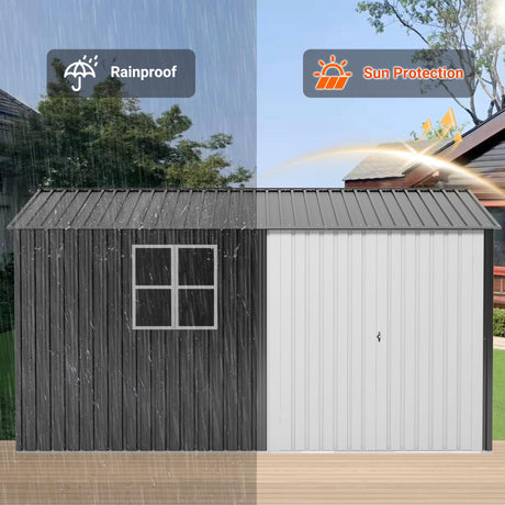 VIWAT 10X12 FT Outdoor Storage Shed, Metal Garden Shed with Updated Lockable Doors and Frame Structure, Large Tool Sheds for Backyard Garden Patio Lawn,Black VIWAT