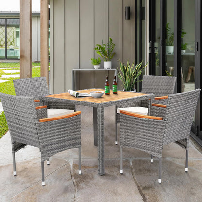 ARTBUSKE 3 Pieces Patio Dining Sets Outdoor Patio Furniture Sets with Acacia Wood Table Top Rattan Outdoor Furniture Set for Patio, Yard,Deck,Gazebo, Grey