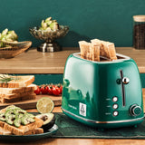 Roter Mond 2 Slice Toaster Retro Stainless Steel with Bagel, Cancel, and Defrost Functions, 6 Bread Shade Settings, Extra Wide Slots and Removable Crumb Tray, Green Roter Mond