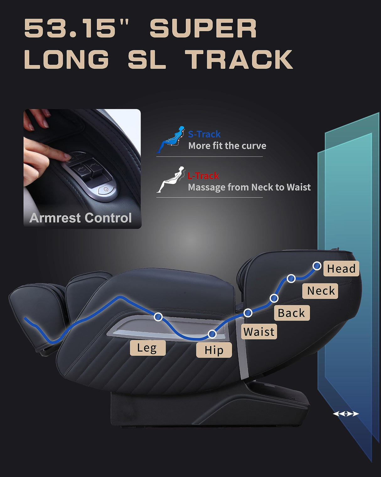 HealthRelife Massage Chair Full Body Recliner, with Heat Zero Gravity Air Pressure SL Track Intelligent Voice Control Airbags, Foot Roller Bluetooth Speaker Space-Saving Gift Mother's Day, Black HealthRelife