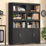 Book Shelf and Bookcase with Doors, 5-Tier Display Storage Cabinet with Adjustable Shelves, Open Compartments, Remote Control LED Lights, Tall cabinet for Bathroom Kitchen Living Room, Home Office TEENFON