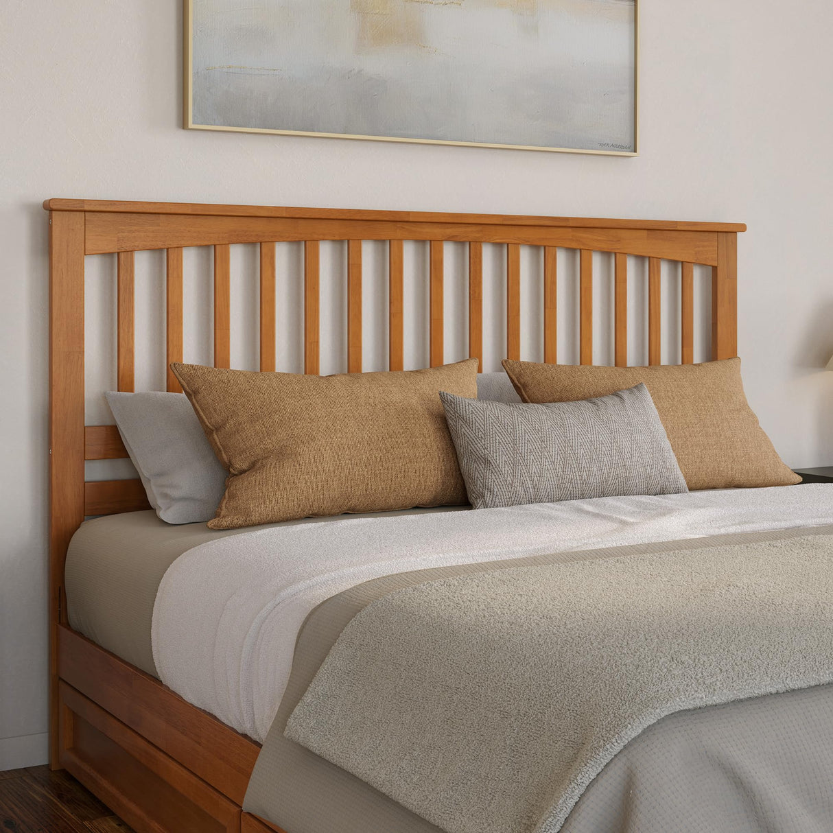 AFI, Everett King Platform Bed with Panel Footboard and Twin XL Trundle, Light Toffee AFI