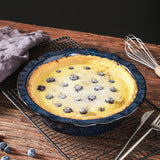 vicrays Ceramic Pie Pan for Baking - 9 inch Pie Plate, Round, Fluted and Deep Pie Dish for Tart, Pizza, Apple Pie, Quiche, Pot Pies, Cake - Reactive Glaze (Starry Blue) vicrays