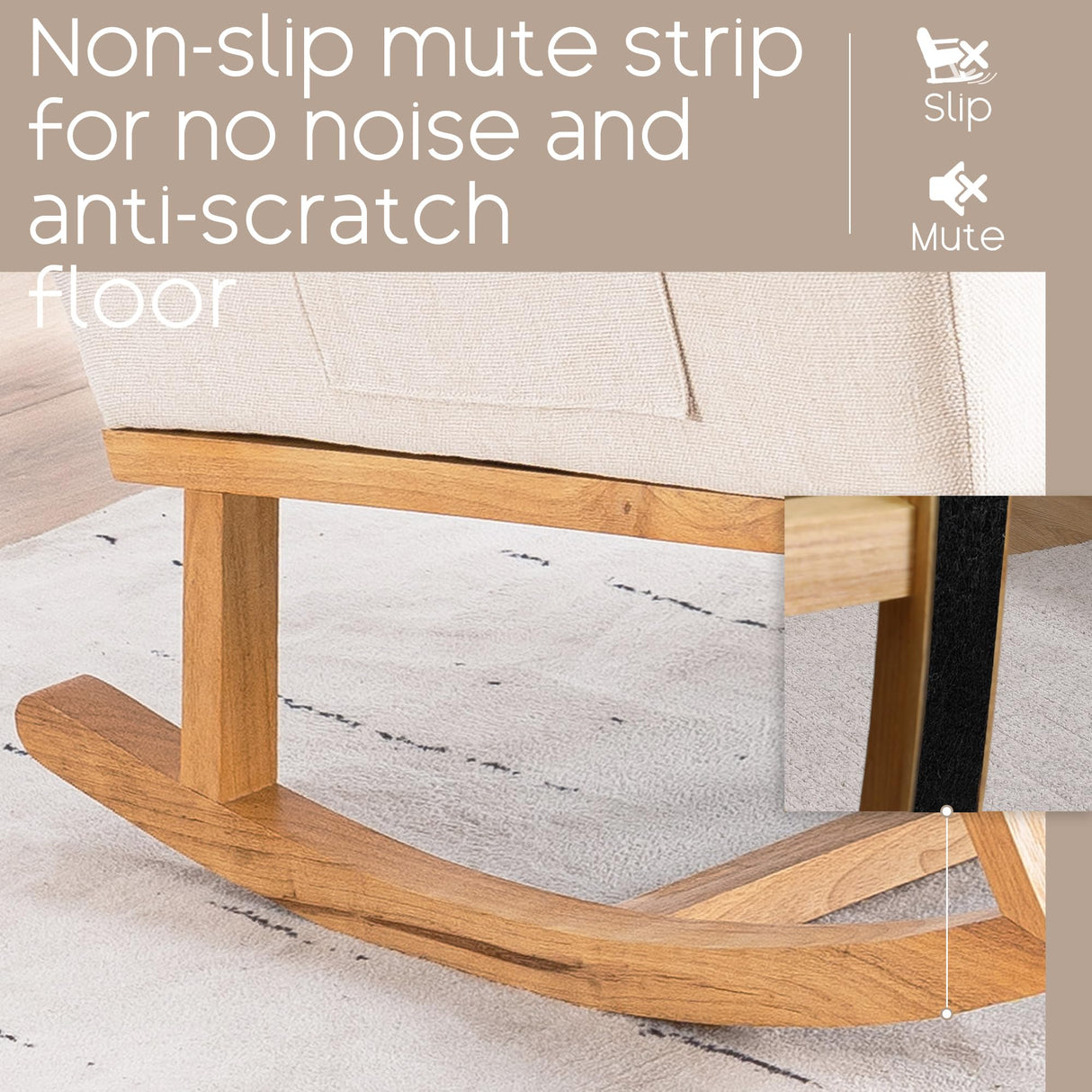 YUUIJOAA Rocking Chair Nursery - Glider Modern Accent Chairs Upholstered Linen Nursing Rocker Padded Armchair for Indoor Living Room Bedroom Beige YUUIJOAA