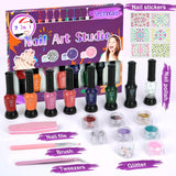 Tudaymol Nail Art Studio for Girls - Nail Polish Kit for Kids Ages 6-12 Years Old,Non-Toxic Peel-Off Safe Quick Dry Nail Polish Gift Kit Set,Cool Girls Toys Stuff - Polish, Pens, Glitter, Stickers Tudaymol