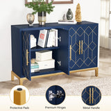 HLR 48" Accent Cabinet with 4 Doors and Shelves, Modern Credenza Storage Cabinet with Gold Trim, Sideboard Buffet for Living Room, Kitchen, Dining Room, Hallway, Blue HLR