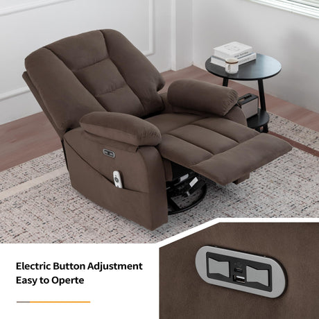 Sftaiyou Power Swivel Rocker Recliner Chair for Adults,Rocking Recliners Chairs with Massage and Heat for Living Room, Electric Fabric Reclining Sofa Chair with USB and Type-C Port (Fabric Brown) Sftaiyou