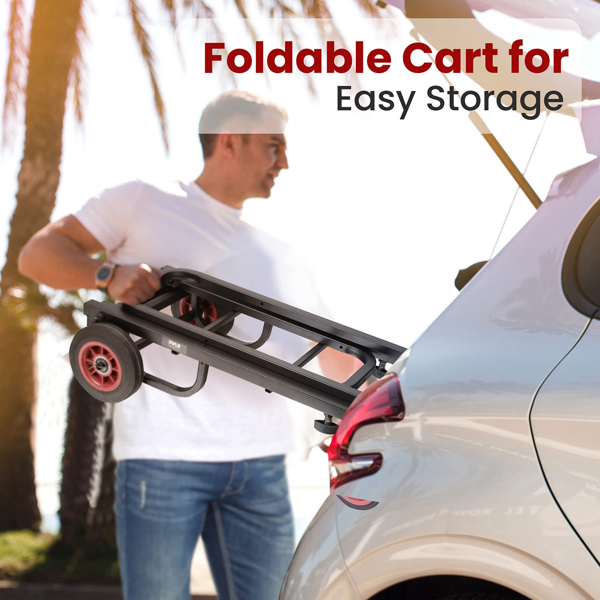 Pyle Compact Folding Adjustable Equipment Cart - Heavy Duty 8-in-1 Convertible Cart Hand Truck/Dolly/Platform Cart with R-Trac Wheels - Expandable Up to 25.24" to 40.24" - Pyle PKEQ38 Pyle