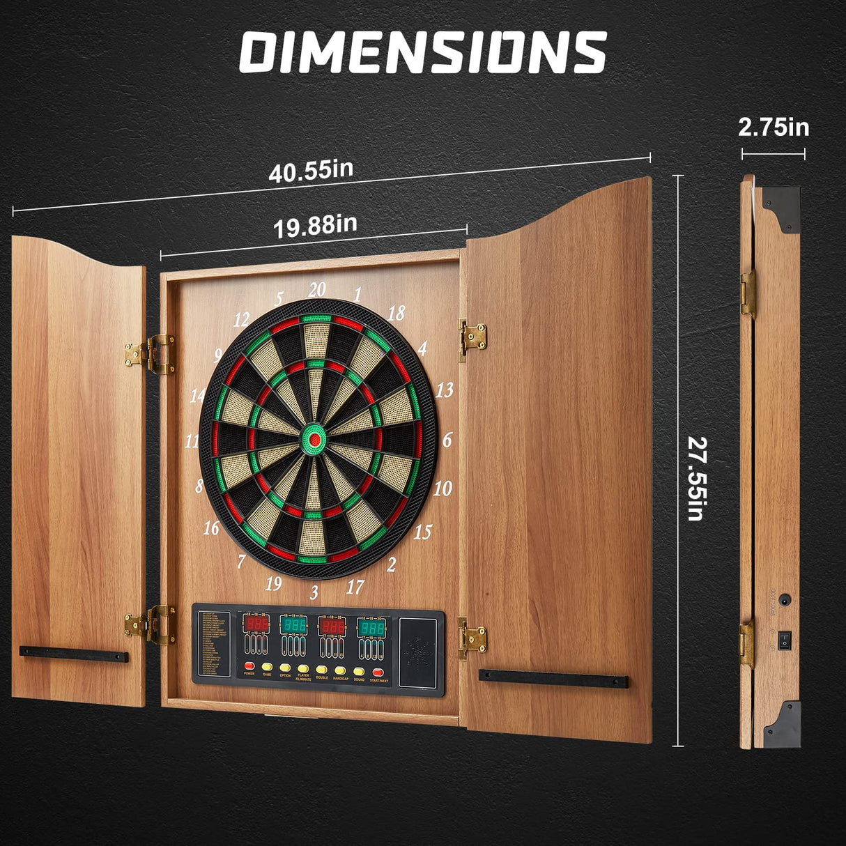 Hanbramo Dart Board, Decorative Dart Board Cabinet Set [12*Soft Tip Darts], Electronic Dart Board - Wooden Cabinet Doors with Integrated Scoreboard for Family Game Rooms [Apricot] Hanbramo