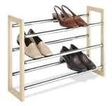 Whitmor 3 Tier Expandable Shoe Rack -Stackable - Natural Wood and Chrome Whitmor
