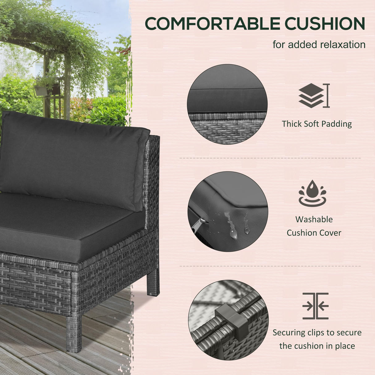 Outsunny Patio Furniture Set, 9 Piece Outdoor Sectional Sofa, All-Weather PE Rattan Wicker Conversation Set with Chairs, Ottoman, Loveseat, Coffee and Side Table, Cushions, Black Outsunny