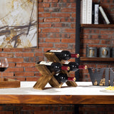 MyGift 4-Bottle Countertop Rustic Brown Wood Wine Rack MyGift