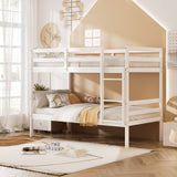 KOMFOTT Wood Bunk Bed Twin Over Twin, Bunk Bed with Ladder & Safety Guardrail, Solid Wood Bed Frame, Ideal for Dormitory & Multiple-Child Family, No Box Spring Needed, Kids Bed Frame KOMFOTT