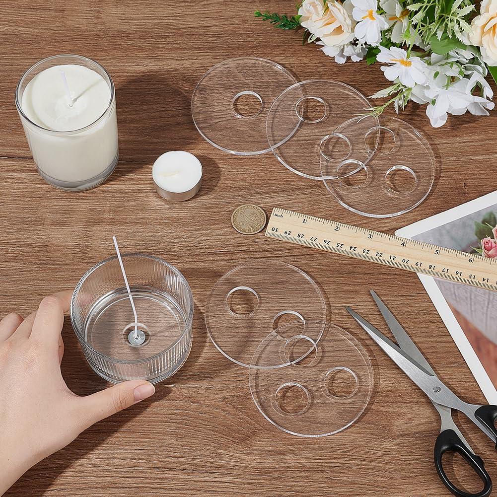 BENECREAT 6Pcs 3 Styles Candle Wick Centering Tool Holder, 1/2/3 Hole Acrylic Candle Wick Holder, Candle Wicks Centering Devices for Making Candles, Craft DIY BENECREAT