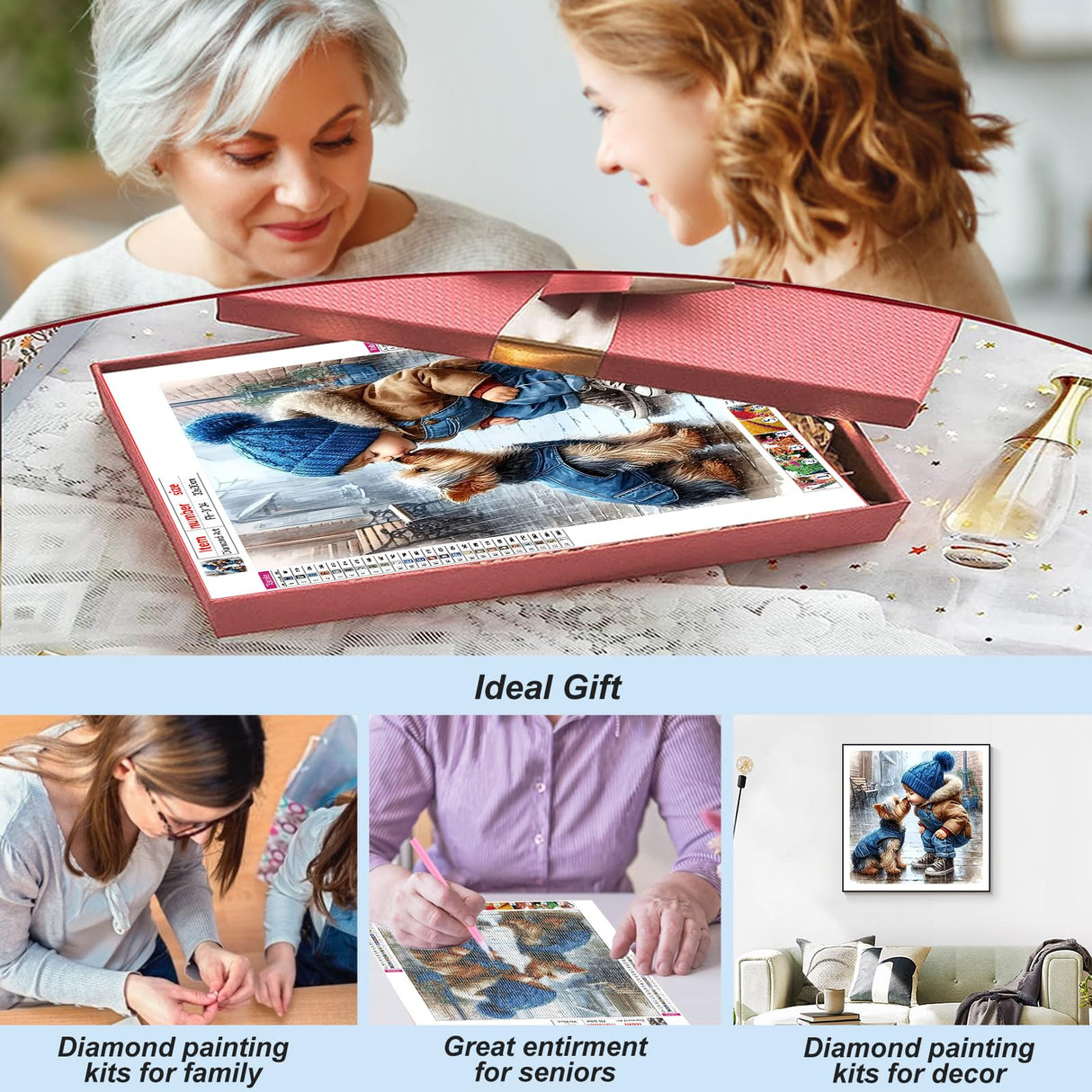 FHBUBPUP Diamond Painting Kits for Adults Animal Dog, Kiss The Dog Diamond Art Kits, 5D DIY Full Drill Round Gem Painting Art Craft Home Decoration Gift 12×12Inch FHBUBPUP