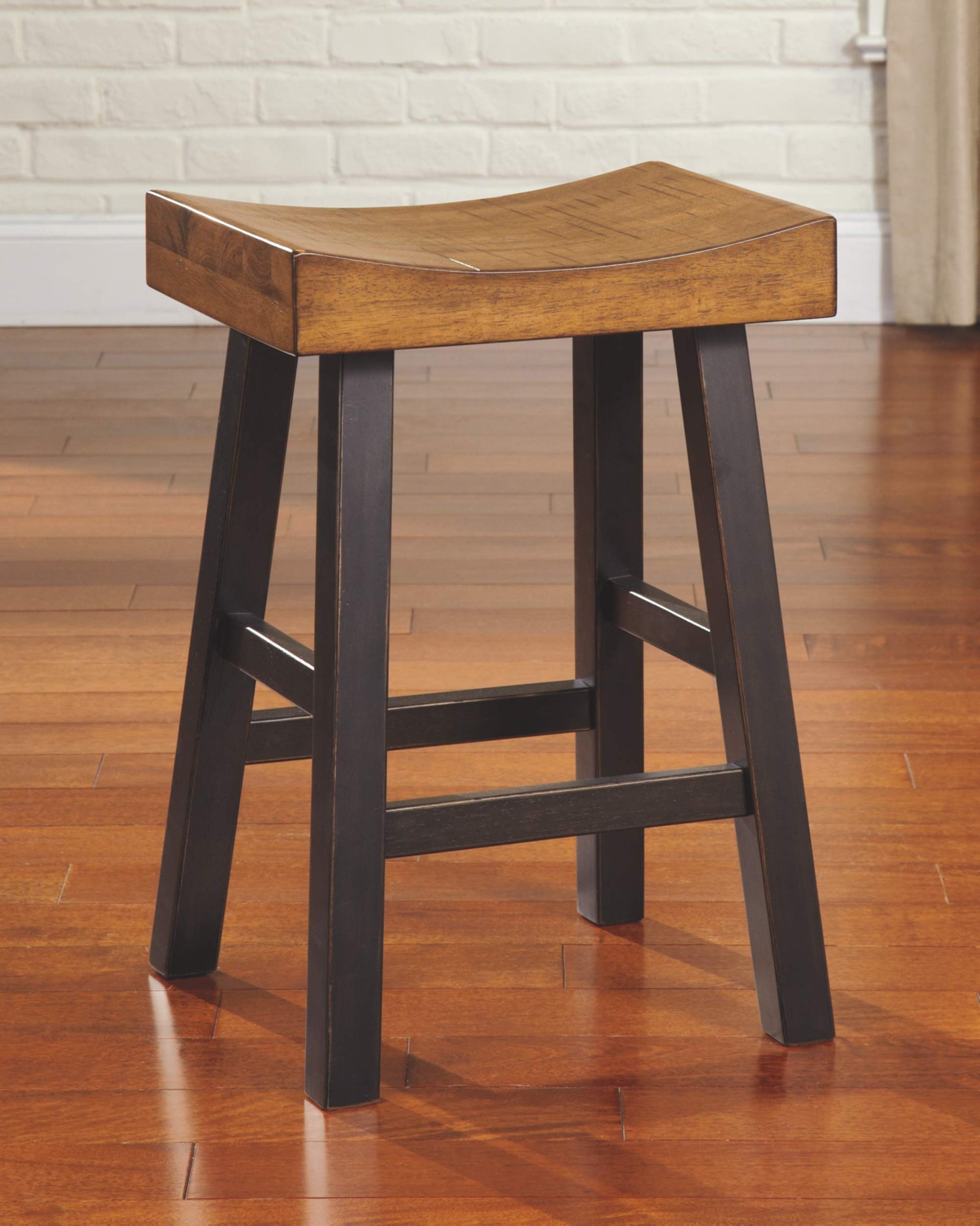 Signature Design by Ashley Glosco Farmhouse 25.5" Counter Height Saddle Barstool, Set of 2, Two-Tone Brown - WoodArtSupply