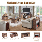 Aitjunz 45" Flip Top Electric Fireplace with Mantel, Electric Fireplace Heater, TV Stand with Freestanding Electric Fireplaces, Remote Control, Adjustable Flame Level for Living Room (Light Brown) Aitjunz