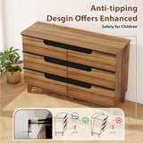 VOPEAK Wood Dresser for Bedroom, 6 Drawer Dresser with Solid Wood Legs, Brown Wooden Modern Minimalist Double Chest of Drawers for Cloth Stroage, 47.24" W x 15.75" D x 31.89" H VOPEAK