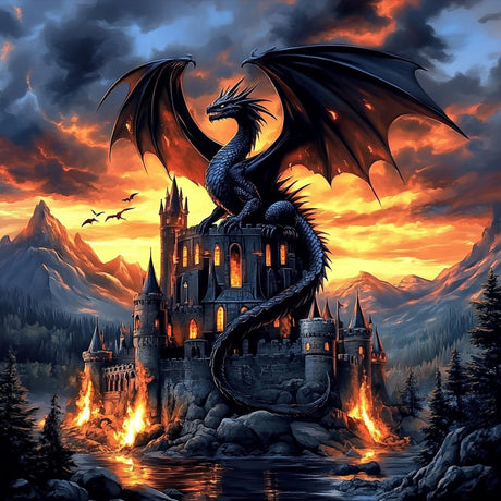 NEWENMO Castles Diamonds Painting Kits for Adults Beginner DIY 5D Dragon Diamond Art Paint with Round Diamonds, Full Drill Gem Art Animal Diamonds Painting for Craft Home Wall Decor 12x12 in NEWENMO