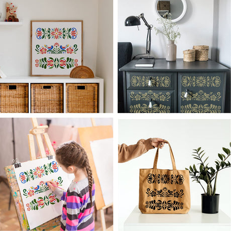BENECREAT Plastic Folk Decorative Painting Stencil Templates, 12x12inch Floral Pattern Scandinavian Style Reusable Drawing Stencils for DIY Art Craft Wall Canvas Furniture BENECREAT