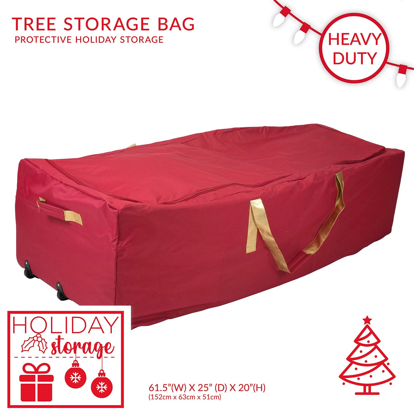 Simplify Christmas Tree Storage Bag | Holds Artificial Trees up to 11 Feet Tall | Holiday Decorations Organizer | Wheeled | Collapsible Duffle | Red