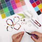 EuTengHao 14400pcs Tube Beads Bugle Glass Seed Beads Small Craft Spacer Beads for DIY Bracelet Necklaces Crafting Jewelry Making Supplies with Two Crystal String (3mm, 600 Per Color, 24 Colors) EuTengHao