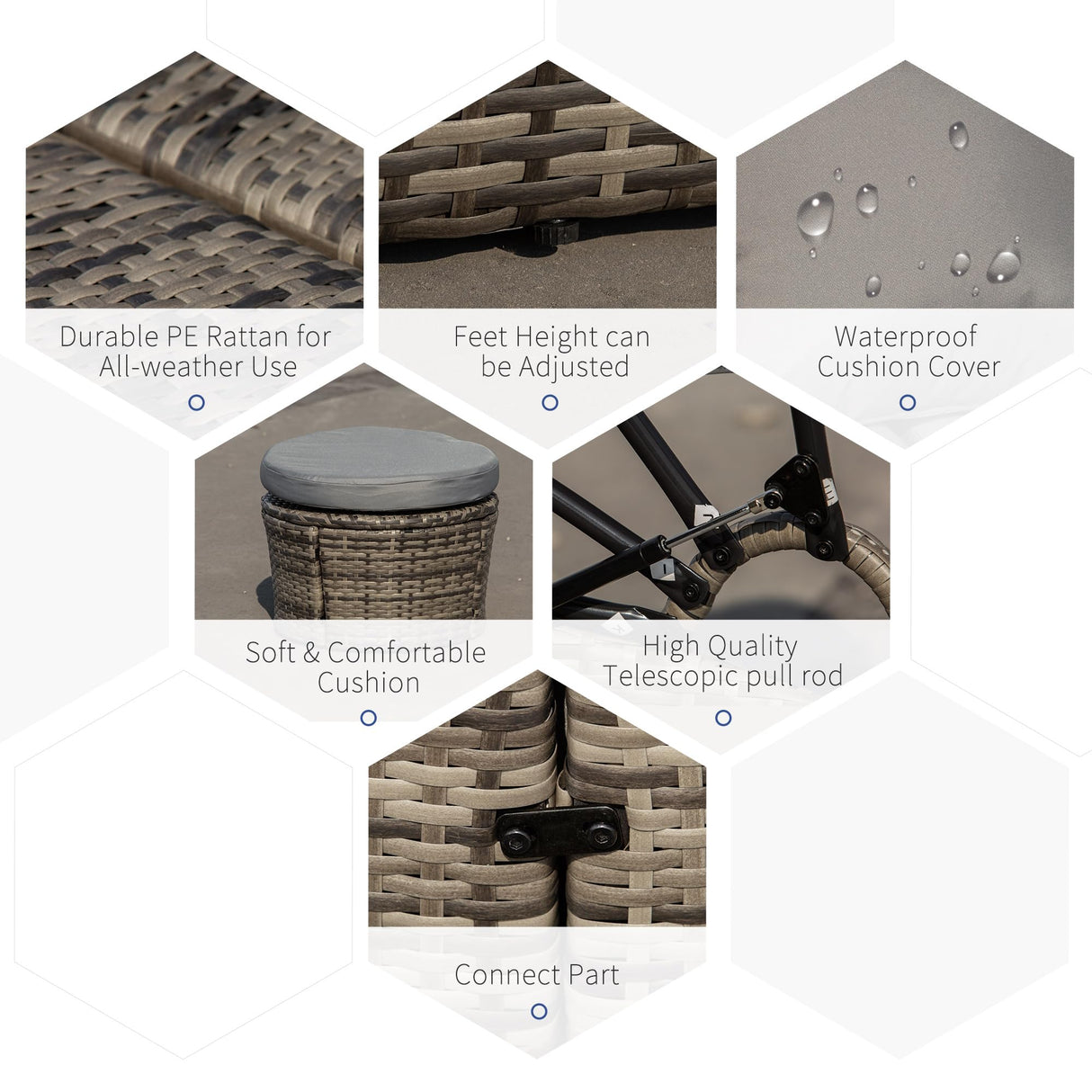 Outsunny 4-Piece Round Convertible Daybed with Cushions, Outdoor PE Rattan Patio Wicker Sofa Set, Sunbed with Adjustable Sun Canopy, Sectional Sofa, 2 Chairs, Table, 3 Pillows, Gray Outsunny