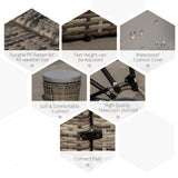 Outsunny 4-Piece Round Convertible Daybed with Cushions, Outdoor PE Rattan Patio Wicker Sofa Set, Sunbed with Adjustable Sun Canopy, Sectional Sofa, 2 Chairs, Table, 3 Pillows, Gray Outsunny