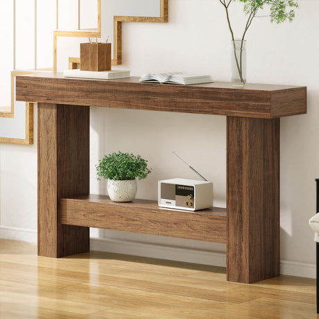 55-Inch Farmhouse Console Table,Wooden Rectangular Sofa Table Behind The Couch,Industrial Entryway Table with Storage for Living Room,Entrance,Hallway(Brown) Tarnorci