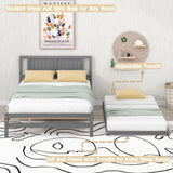 MERITLINE Full Size Bed Frame with Headboard,Wood Full Bed with Adjustable Trundle Bed, Extendable Bed Frame to 2 Beds for Kids Teens Adults (Grey) MERITLINE
