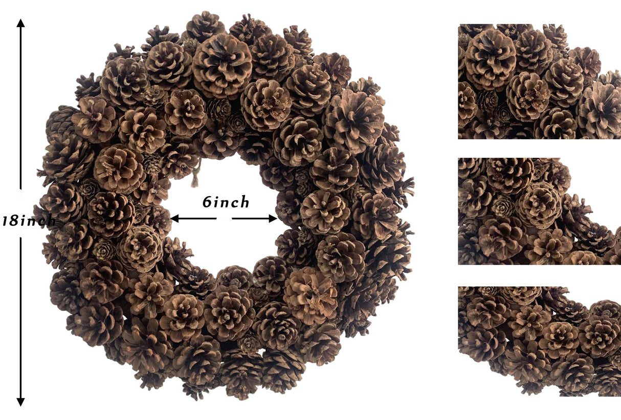 20 Inch Fall Front Door Wreath Natural Pinecone Wreath Polyfoam Base Flower Farmhouse Grapevine Wreath Blossom Cluster Wreath for Thanksgiving Celebration Front Door Wall Window Christmas Decor Huashen
