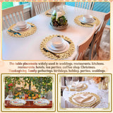 Zopeal 16 Pieces 11 Inches Woven Round Placemats Rattan Chargers Wicker Boho Placemats Natural Braided Table Mats Corn Husk Place Mats Wicker Charger Plates for Wedding(Solid) Zopeal