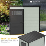 DWVO Outdoor Storage Shed, All-Weather Resin Plastic Storage Shed with Windows, Slanted Roof, Raised Floor, Capacity for Garden Tools & Equipment, Ideal for Backyard & Garden DWVO