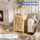 HITNET Bathroom Cabinet Freestanding, Small Bamboo Floor Cabinet, 4 Tier Single Door Sofa Side Table Storage Organizer, Space Saving Kitchen Cupboard, Natural HITNET