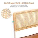 Zesthouse Mid-Century Modern Dining Chairs, Upholstered Tufted Faux Leather Accent Chairs Rattan Dining Chairs Set of 2, Armless Mesh Back Cane Chairs with Metal Chrome Legs, Brown Zesthouse