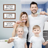 LIBWYS Bathroom Sign & Plaque (Set of 3) Wash Your Hands Brush Your Teeth Comb Your Hair Decorative Rustic Wood Farmhouse Bathroom Wall Decor (White) LIBWYS