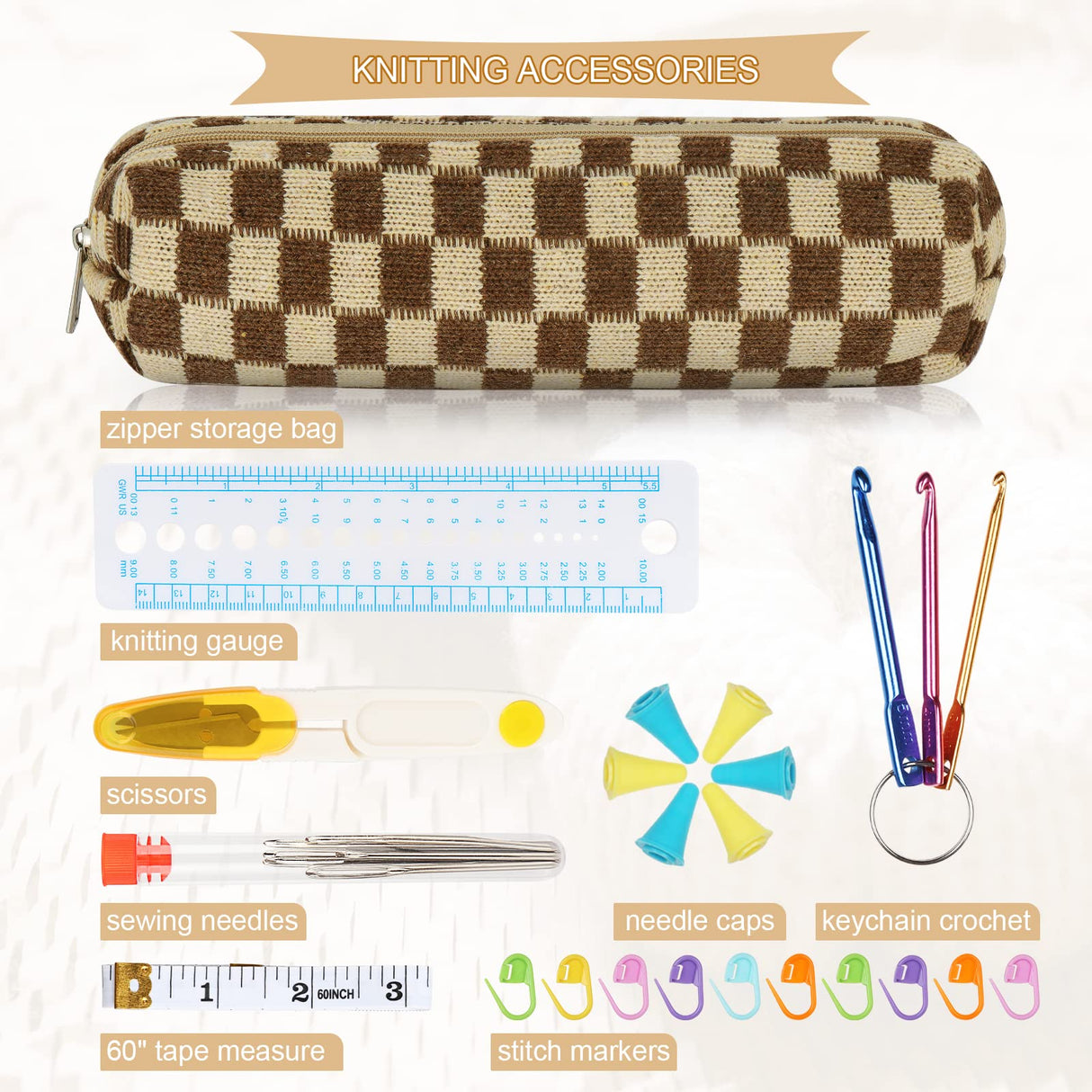 Aeelike 55pcs Double Pointed Knitting Needles - Short Knitting Needles Set Straight Knitting Needles Double Pointed for Beginners - 11 Sizes Stainless Steel Metal Knitting Needle Sets 2mm to 6.5mm Aeelike