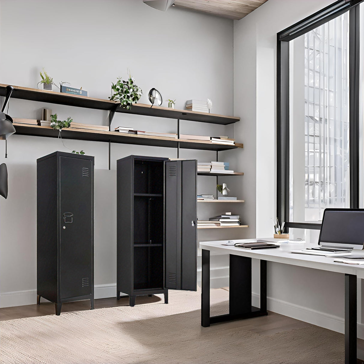 FURSTEL Metal Locker with Doors and Shelves, Locking Storage Cabinets for Small Spaces, Lockers for Employees, Lockable Storage Lockers for Office Garage School Gym FURSTEL