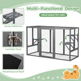 COZIVVOVV Outdoor Cat Enclosures, Weatherproof Catio for Cats, Large Cat Cage with 3 Platforms and Litter Box, Wooden Cat Crates for Indoor Cats & Cat House, Grey COZIVVOVV