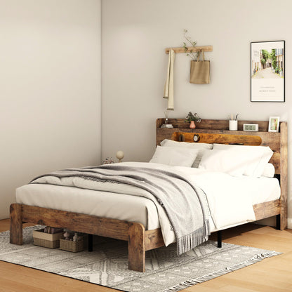 SAMTRA King Size Wooden Bed Frame with Adjustable LED Headboard and Storage Solutions - WoodArtSupply