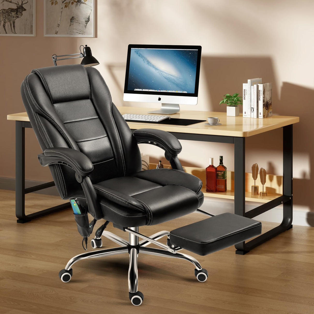 TonghuaS Reclining Massage Office Chair with Footrest, High Back Ergonomic Executive Chair with Heating and Vibration Function(Black) TonghuaS