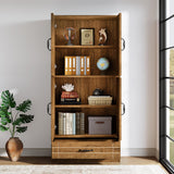 Tribesigns 70 Inches Bookshelf and Bookcase with Door, Wooden Farmhosue Tall Storage Cabinet with Drawer, Retro Enclosed Library Book Shelves for Home Office, Living Room (Rustic) Tribesigns