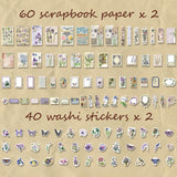 CHRYCELESTE 200pcs Vintage Purple Scrapbook Stickers and Paper, Journal Stickers Kit, Junk Journal Paper Kit - Flowers Butterflies,Plastic Case Packaging with Handy Pliers(Purple Reverie) CHRYCELESTE
