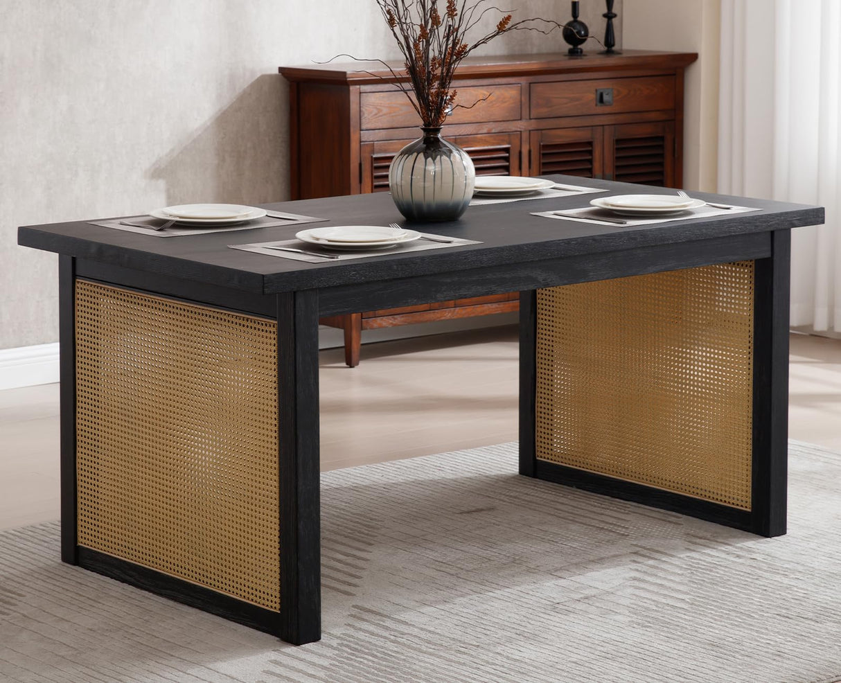 chairus Dining Table Black Wood, Rattan Legs - 20843 chairus