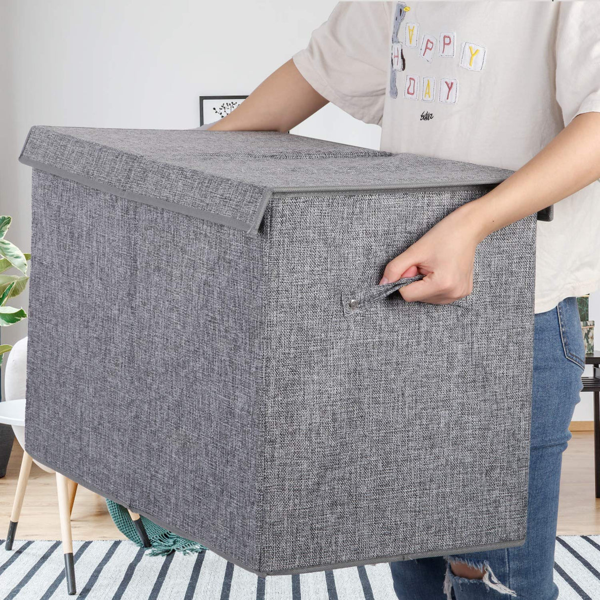 popoly Large Toy Box Chest with Lid, Collapsible Sturdy Toy Storage Organizer Boxes Bins Baskets for Kids, Boys, Girls, Nursery, Playroom, 25"x13" x16" (Linen Gray) popoly