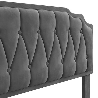 Yaheetech Dark Gray Velvet Upholstered Queen Bed Frame with Adjustable Curved Headboard - WoodArtSupply