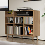 Cozy Castle Record Player Stand, Turntable Shelf with Vinyl Storage up to 500 Albums, Vinyl Record Player Shelf with Power Outlet Sideboard Buffet Cabinet with Storage Accent Cabinet, Brown Cozy Castle